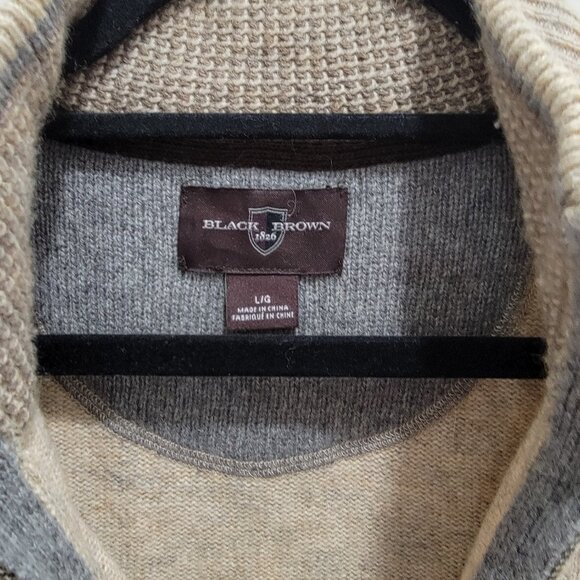 Black Brown 1826 Melange Oatmeal Lambswool Fine Knit Zip Sweater Cardigan L Used - Picture 3 of 13